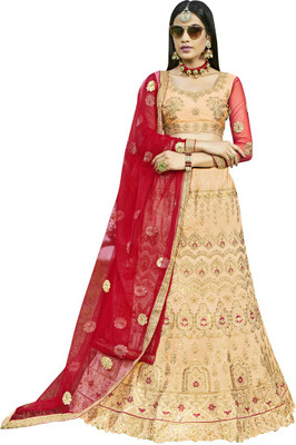 manvaa Embroidered, Embellished Semi Stitched Lehenga Choli(Red, Gold)