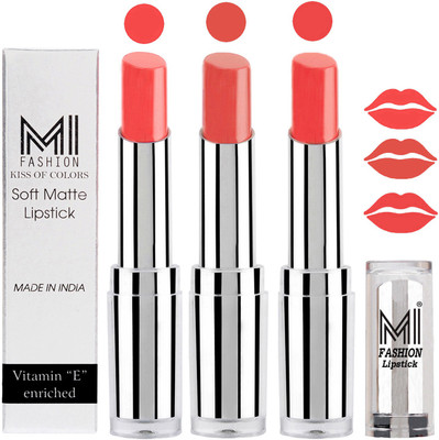 

MI Fashion Single Stroke Bold Application Luxurious Smooth Creamy Matte Lipstick Sets of 3(Peach Crush Lipstick,Mauve Lipstick,Pouty Pink Lipstick)