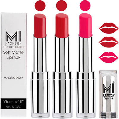 

MI Fashion Single Stroke Bold Application Luxurious Smooth Creamy Matte Lipstick Sets of 3(Red Alert Lipstick,Romantic Red Lipstick,Rosy Pink Lipstick)
