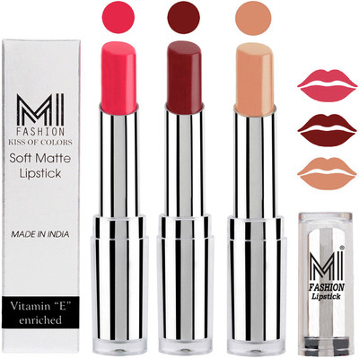 

MI Fashion Single Stroke Bold Application Luxurious Smooth Creamy Matte Lipstick Sets of 3(Magenta Lipstick,Maroon Rebel Lipstick,Nude Lipstick)