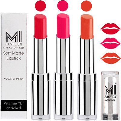 

MI Fashion Single Stroke Bold Application Luxurious Smooth Creamy Matte Lipstick Sets of 3(Red Bomber Lipstick,Rosy Pink Lipstick,Brick Red Lipstick)