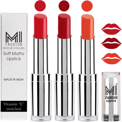 

MI Fashion Single Stroke Bold Application Luxurious Smooth Creamy Matte Lipstick Sets of 3(Romantic Red Lipstick,Dry Red Lipstick,Brick Red Lipstick)