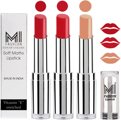 

MI Fashion Single Stroke Bold Application Luxurious Smooth Creamy Matte Lipstick Sets of 3(Red Alert Lipstick,Romantic Red Lipstick,Nude Lipstick)