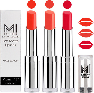 

MI Fashion Single Stroke Bold Application Luxurious Smooth Creamy Matte Lipstick Sets of 3(Orange Crush Lipstick,Coral Glamour Lipstick,Red Bomber Lipstick)