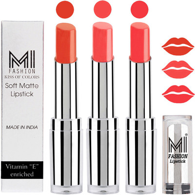 

MI Fashion Single Stroke Bold Application Luxurious Smooth Creamy Matte Lipstick Sets of 3(Brick Red Lipstick,Peach Crush Lipstick,Pink Wink Lipstick)