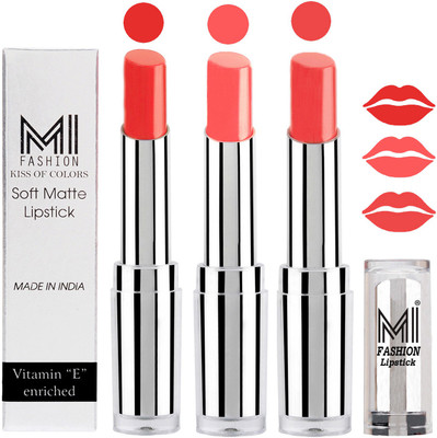 

MI Fashion Single Stroke Bold Application Luxurious Smooth Creamy Matte Lipstick Sets of 3(Orange Fever Lipstick,metallic nude Lipstick,Pouty Pink Lipstick)