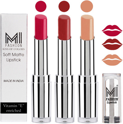 

MI Fashion Single Stroke Bold Application Luxurious Smooth Creamy Matte Lipstick Sets of 3(Dark Magenta Lipstick,Brown Sugar Lipstick,Nude Lipstick)