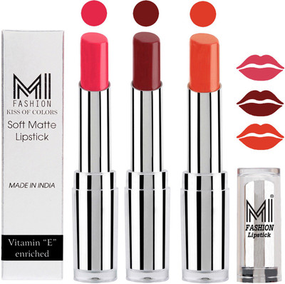 

MI Fashion Single Stroke Bold Application Luxurious Smooth Creamy Matte Lipstick Sets of 3(Magenta Lipstick,Maroon Rebel Lipstick,Brick Red Lipstick)