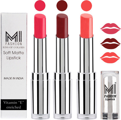 

MI Fashion Single Stroke Bold Application Luxurious Smooth Creamy Matte Lipstick Sets of 3(Magenta Lipstick,Maroon Rebel Lipstick,Peach Crush Lipstick)