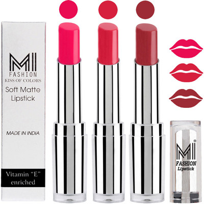 

MI Fashion Single Stroke Bold Application Luxurious Smooth Creamy Matte Lipstick Sets of 3(Rosy Pink Lipstick,Mauve Lipstick,Brown Raisin Lipstick)