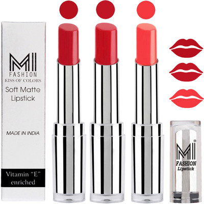 

MI Fashion Single Stroke Bold Application Luxurious Smooth Creamy Matte Lipstick Sets of 3(Red Alert Lipstick,Romantic Red Lipstick,Pink Wink Lipstick)