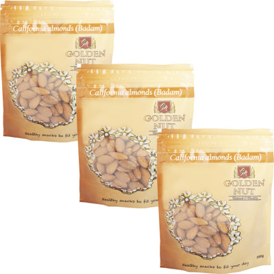 Golden Nut California Almonds - Pack of 3 (200g each) Almonds(600 g, Pouch)