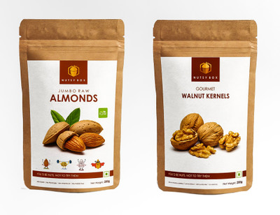 

Nutsy Box Brain Power Jumbo California Almonds and Walnuts Combo Walnuts, Almonds(500 g, Pouch)