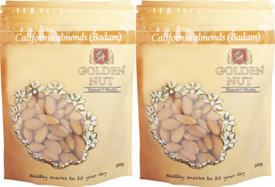 Golden Nut California Almonds - Pack of 2, (200g each) Almonds(200 g, Pouch)