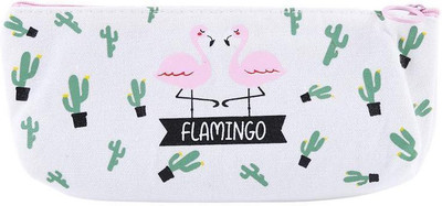 

shoppers stoppers Flamingo Multipurpose Pouches Flamingo Art Polyester Pencil Box(Set of 1, White)