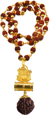 Shiv Jagdamba Religious Jewelry Loard Shiv Shankar Mahadev Locket With Puchmukhi Rudraksha Mala Gold-plated Brass, Wood