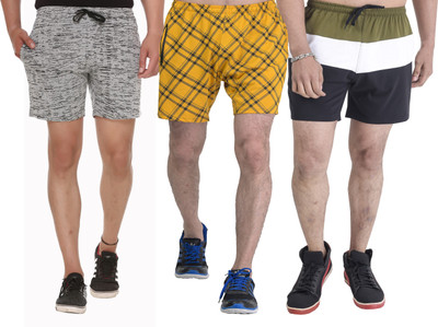 SHAUN Printed, Color Block Men White, Grey, Yellow Regular Shorts