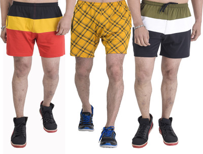 SHAUN Printed, Color Block Men Red, White, Yellow Regular Shorts