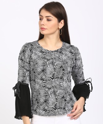 Style Quotient Casual Bell Sleeve Printed Women White, Black Top