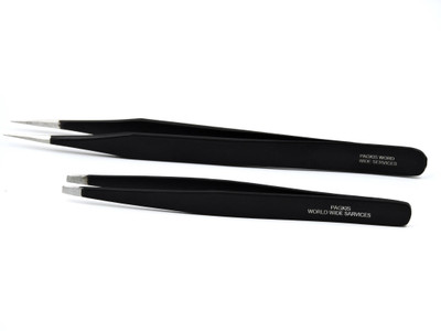 

PagKis Black Coated Stainless Steel Pointed and Slant Flat Tip Tweezer Plucker Set For Eyebrow Making