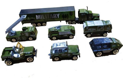 

Montez Mini Die Cast Metal 7 Pcs Army Military Vehicle Trucks Toys Play Set for Kids(Multicolor)