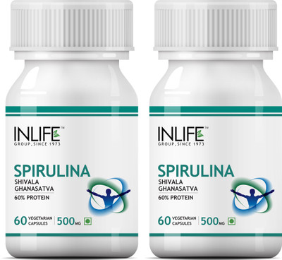 

Inlife Spirulina Supplement 500 mg - Vegetarian 60 Capsules (2 Pack)(120 No)