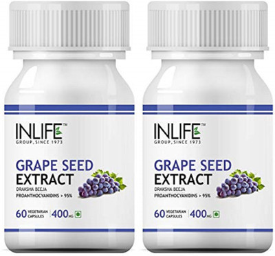 

Inlife Grape Seed Extract (Proanthocyanidins > 95%) 400 mg - 60 Veg. Capsules (2 Pack)(120 No)