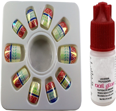 

Ear Lobe & Accessories Glossy Full Cover 24 Nails With Glue Multicolour(Pack of 12)