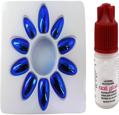 

Ear Lobe & Accessories Glossy Full Cover 24 Nails With Glue (Blue) Blue(Pack of 12)