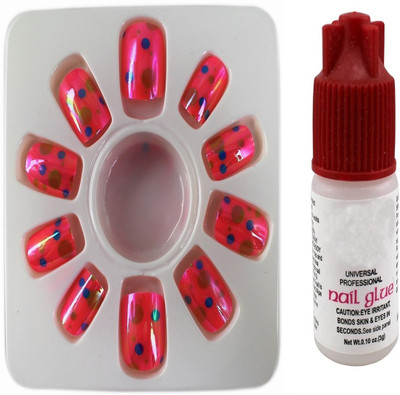 

Ear Lobe & Accessories Glossy Full Cover 24 Nails With Glue Multicolour(Pack of 12)