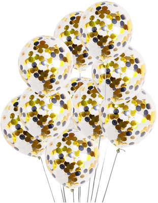

GrandShop Solid Pre-Filled Golden Black & White Colored Confetti Transparent Latex Balloon(White, Pack of 10)