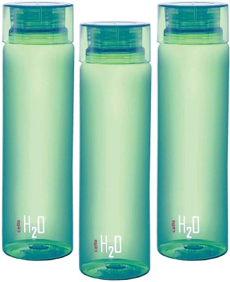 cello H2o Round Plastic Water Bottle, 750ml , Set of 3, Green 750 ml Bottle(Pack of 3, Green, PET)