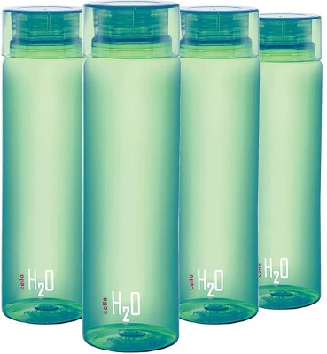 cello H2o Round Plastic Water Bottle, 750ml , Set of 4, Green 750 ml Bottle(Pack of 4, Green, PET)