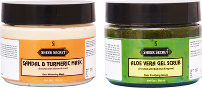 

SHEER SECRET SANDAL & TURMERIC MASK 300ML and ALOE VERA GEL SCRUB 300ML(Set of 2)