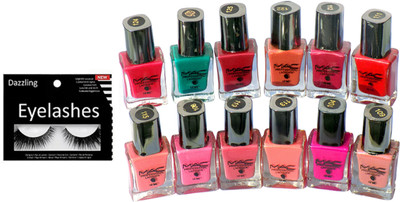 

Dazzling Eyelashes & Mac Professional Nail Paint Set Of 12(Set of 13)