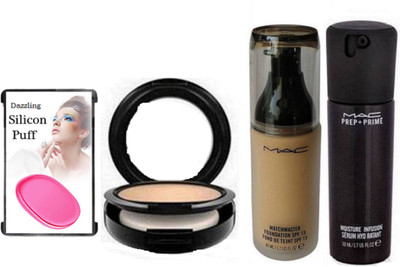 

Dazzling Silicon puff , Mac (Studio Fix Compact,Match Master Foundation,Prep + Prime Moisture Infusion Serum) (Set of 4)(Set of 4)