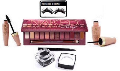 

radiance booster Eyelashes & Cherry Eyeshadow Palette & Water Proof Eyeliner+Mascara & Fluid line Gel Eyeliner(Set of 5)