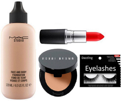 

DAZZLING Eyelashes With Mac Studio Face & Body Foundation with long lasting lipstick with bobbi brown corrector concealer (Set of 4)(Set of 4)