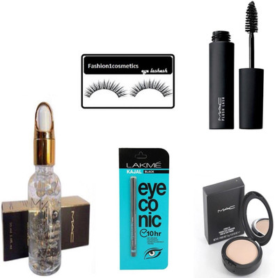 

FASHION1COSMETICS Combo of mac smoothing perfecting primer,compact,mascara,eyelashes with eyeconic kajal (Set of 5)(Set of 5)
