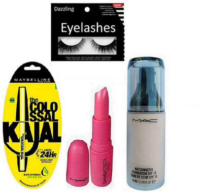 

DAZZLING Eyelashes & Matchmaster Foundation , Giambattista valli pink lipstick & colossal kajal(Set of 4)