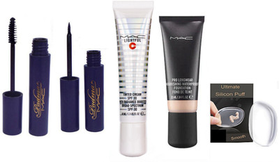 

Ultimate Silicon Puff With Mac Pro longwear Foundation & Lightfull Tinted Cream SPF 30,padma liquid Eyeliner & Mascara(Set of 5)