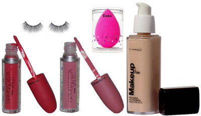 

eska Sponge puff, Eyelashes, Giambattista valli Gloss in 2 Shades, Makeup Pro Longwear Foundation(Set of 5)