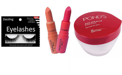 

Dazzling Eyelashes & Mac Matte Lipstick Pack Of 2 & Pond's age miracle cream(Set of 4)