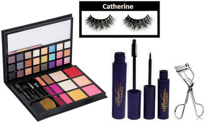

catherine Eyelashes, Mac Padma Eyeliner, Mascara, Eyelashes Curler, Face Flawless Palette(Set of 5)