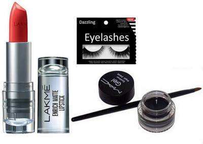 

DAZZLING Eyelashes With Enrich matte lipstick & Gel long lasting eyeliner(Set of 3)