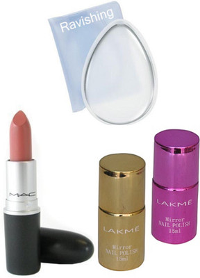 

ravishing Silicone puff, MAC matte finish lipstick & LAKME nail polish in 2 shades(Set of 4)