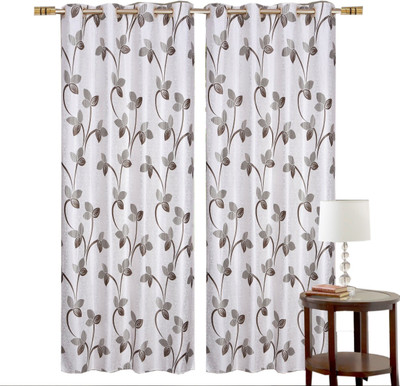 Miracle Home Decor 274 cm (9 ft) Polyester, Blends Long Door Curtain (Pack Of 2)(Floral, Coffee) Flipkart