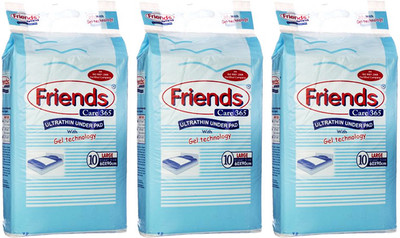 Friends CARE 365 ULTRATHIN UNDERPADS ( SHEETS FOR LAYING ON BED ), SIZE 60 X 90 CMS., SET OF 3 PACKS ( THIS ITEM IS NOT ADULT DIAPER ), TOTAL 30 SHEETS - L(30 Pieces)