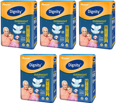 

ROMSONS DIGNITY OVERNIGHT ADULT DIAPERS, SIZE MEDIUM, 10 Pcs. PACK , COMBO OF 5 PACKS,FOR WAIST SIZE 28"-45" INCHES, TOTAL 50 DIAPERS Adult Diapers - M(50 Pieces)