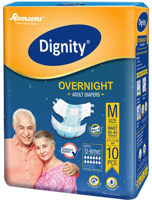 

ROMSONS DIGNITY OVERNIGHT ADULT DIAPERS, SIZE MEDIUM, 10 Pcs. PACK FOR WAIST SIZE 28"-45" INCHES Adult Diapers - M(10 Pieces)